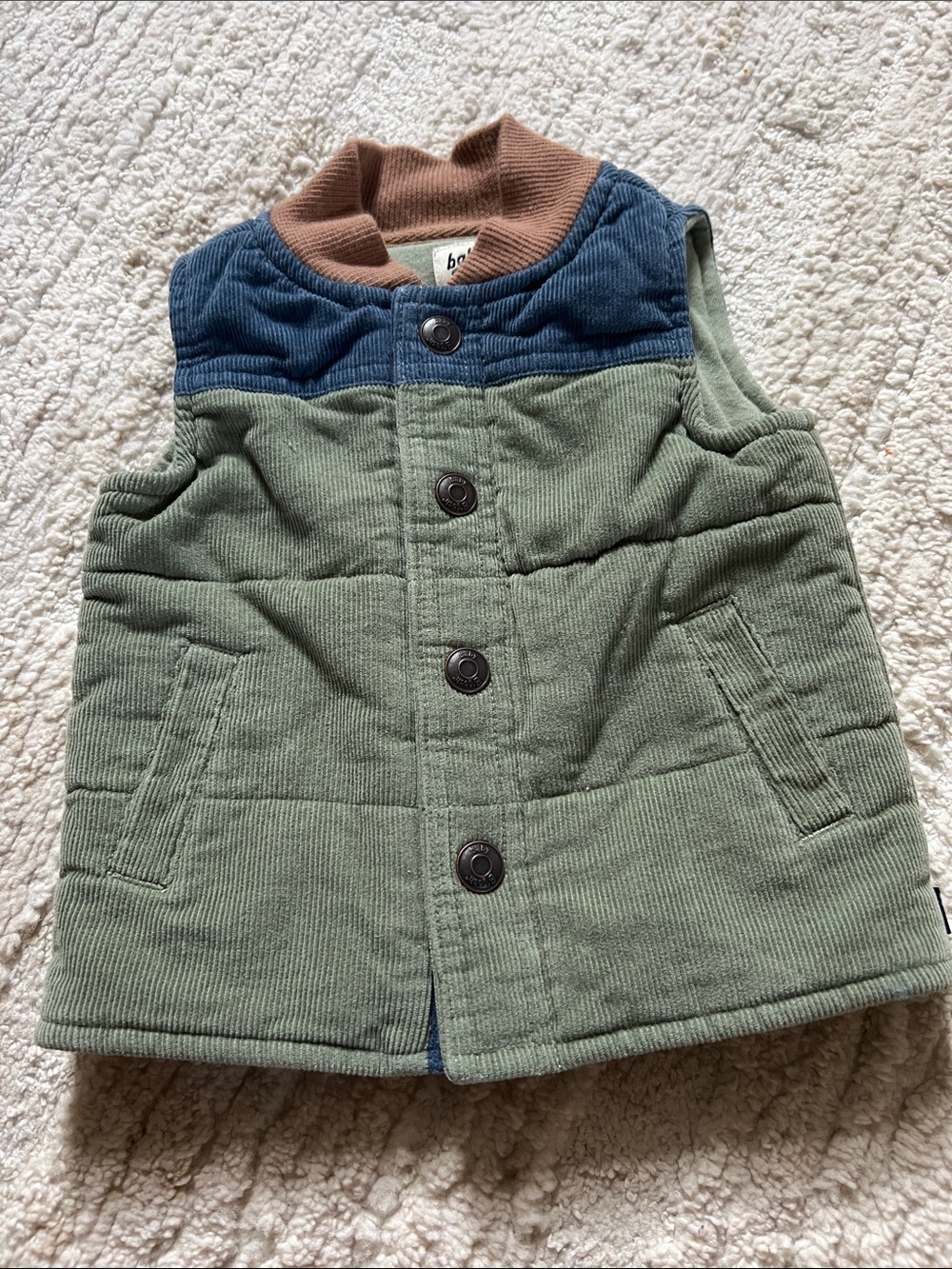 Toddler Quilted Corduroy Vest in Olive & Navy